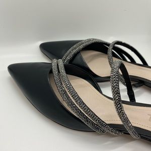 SHUTZ Black Leather & Rhinestone Flats